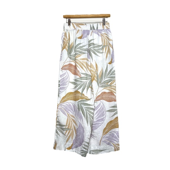 Tahari Linen Wide Leg Crop Pull On Pants Palm Tropical‎ Beachy Print Small - Picture 3 of 9